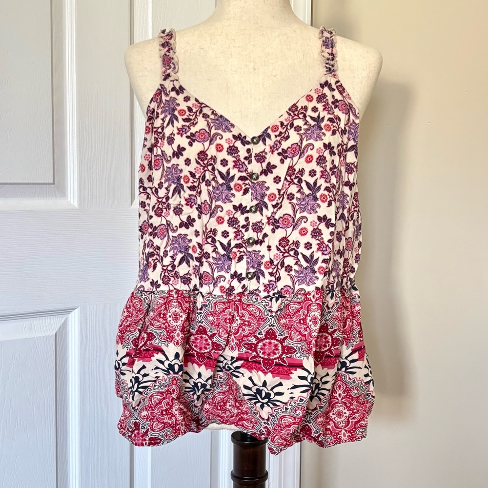 Maurices Boho Floral Paisley Smocked Tank Top size XL